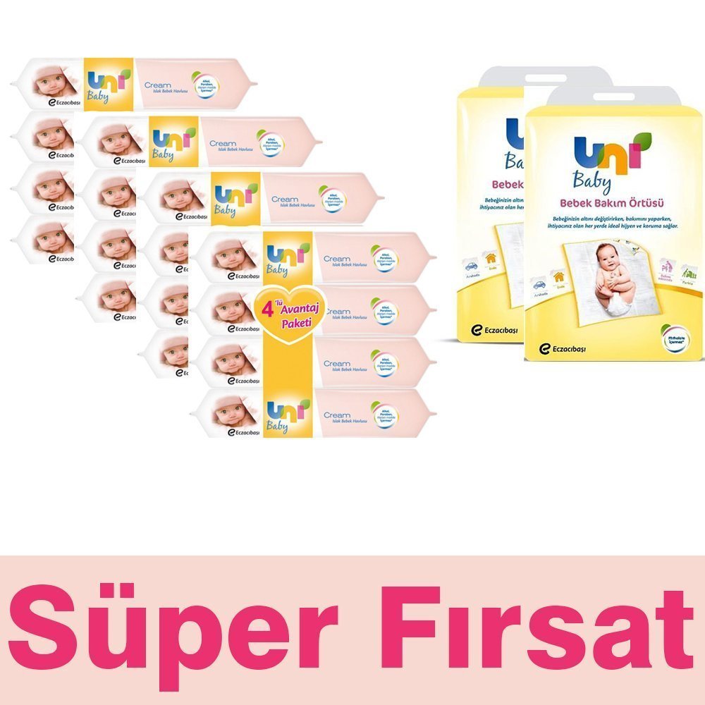 Uni Baby Cream Islak Bebek Havlusu 16 Adet + Bakım Örtüsü 20 Adet
