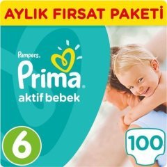 Prima Bebek Bezi Aktif Bebek Aylık Fırsat Paketi 6 Beden 100 Adet