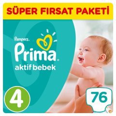 Prima Bebek Bezi Aktif Bebek Süper Fırsat Paketi 4 Beden 76 Adet