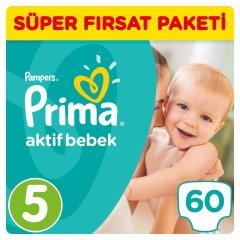 Prima Bebek Bezi Aktif Bebek Süper Fırsat Paketi 5 Beden 60 Adet