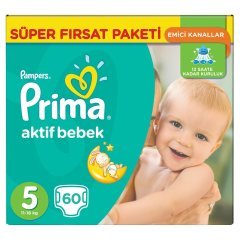 Prima Bebek Bezi Aktif Bebek Süper Fırsat Paketi 5 Beden 60 Adet