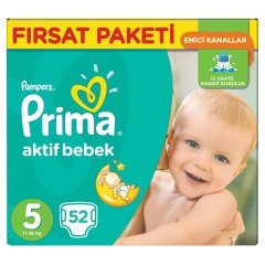Prima Bebek Bezi Aktif Bebek Fırsat Paketi 5 Beden 52 Adet