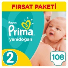 Prima Bebek Bezi Yenidoğan Aktif Bebek Fırsat Paketi 2 Beden 108 Adet