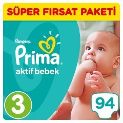 Prima Bebek Bezi Aktif Bebek Süper Fırsat Paketi 3 Beden 94 Adet