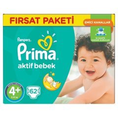 Prima Bebek Bezi Aktif Bebek Fırsat Paketi 4+ Beden 62 Adet