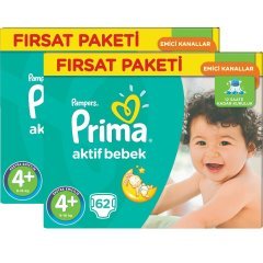 Prima Bebek Bezi Aktif Bebek Fırsat Paketi 4+ Beden 124 Adet