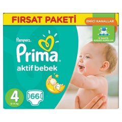 Prima Bebek Bezi Aktif Bebek Fırsat Paketi 4 Beden 66 Adet