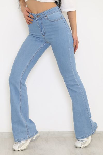 İspanyol Paça Yırtmaçlı Kot Pantolon Açıkmavi - 8839.1184.