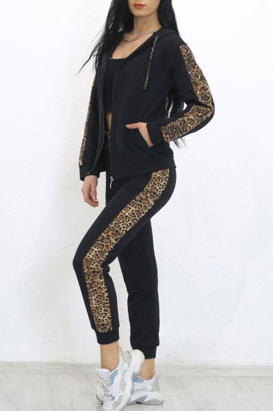 Leopar Detaylı Fermuarlı Takım Siyah - 8386.5238.
