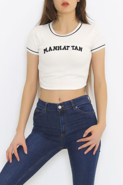 Nakış Yazılı Crop Ekru - 8825.1567.