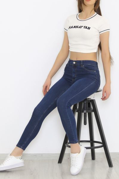 Nakış Yazılı Crop Ekru - 8825.1567.