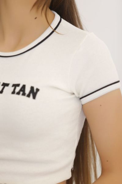 Nakış Yazılı Crop Ekru - 8825.1567.