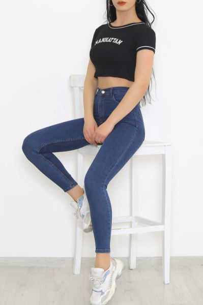 Nakış Yazılı Crop Siyah - 8825.1567.