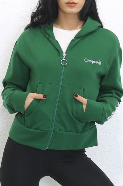 Kapşonlu Fermuarlı Sweat Yeşil - 7755.514.