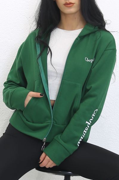 Kapşonlu Fermuarlı Sweat Yeşil - 7755.514.