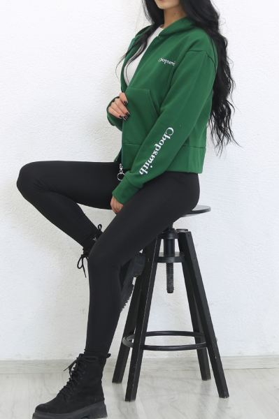 Kapşonlu Fermuarlı Sweat Yeşil - 7755.514.