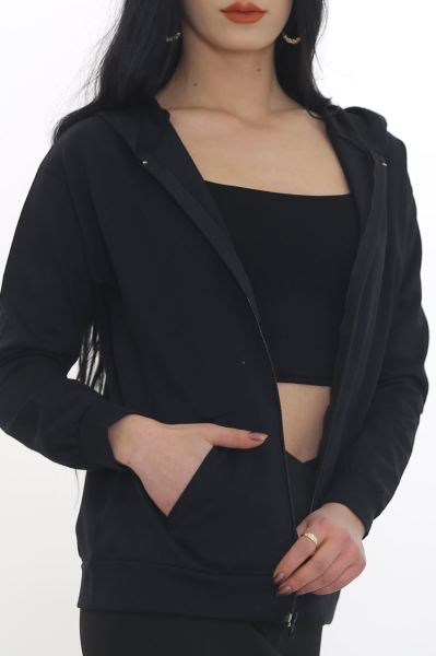 Kapşonlu  Fermuarlı Sweat Siyah - 8505.1060.