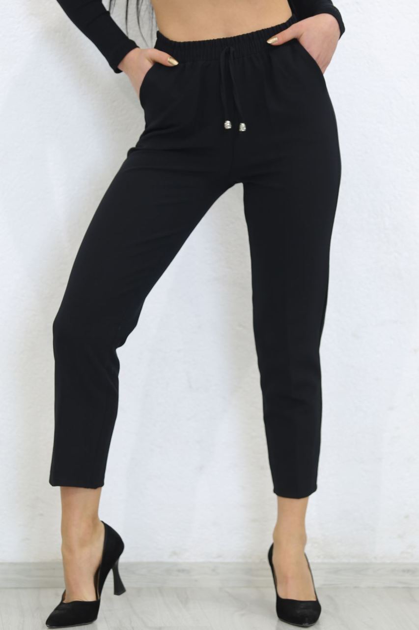 Beli Lastikli Havuç Pantolon Siyah - 8526.1556.