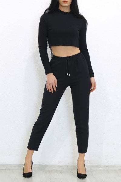 Beli Lastikli Havuç Pantolon Siyah - 8526.1556.