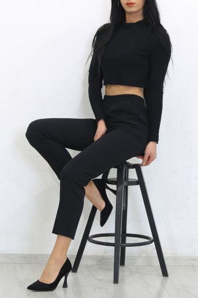 Beli Lastikli Havuç Pantolon Siyah - 8526.1556.