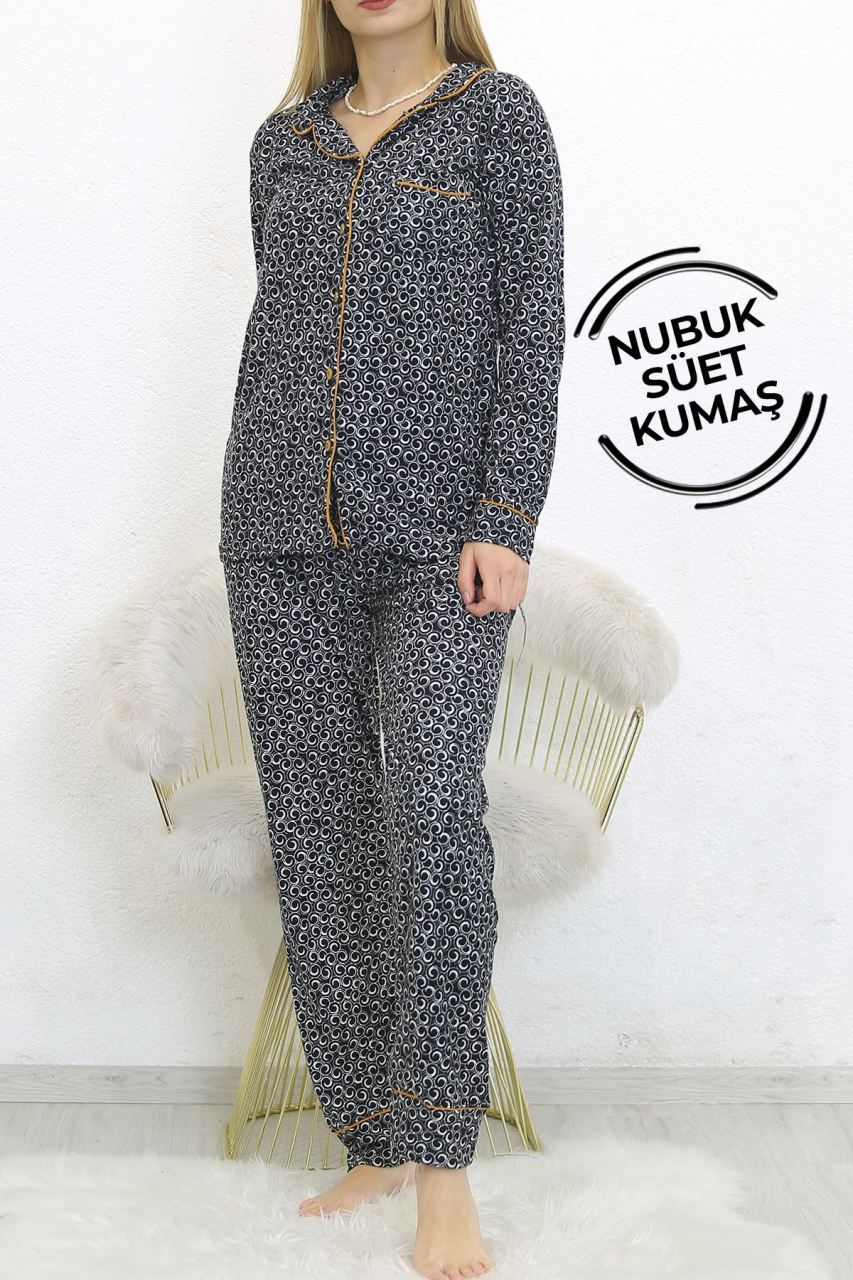 Nubuk Süet Pijama Takımı Siyahhardal - 8529.1048.