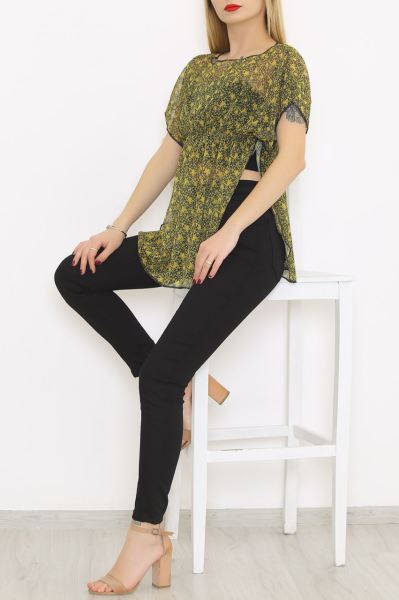 Şifon Bluz Sarıçiçekli - 8791.1247.
