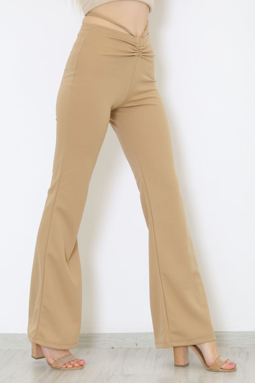 Büzgülü Crep Pantolon Sütlükahve - 8581.1254.