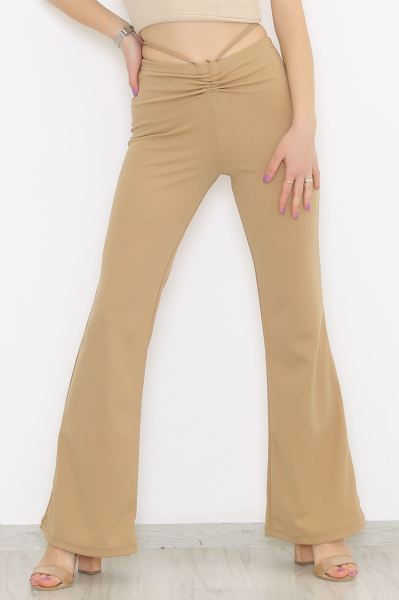 Büzgülü Crep Pantolon Sütlükahve - 8581.1254.