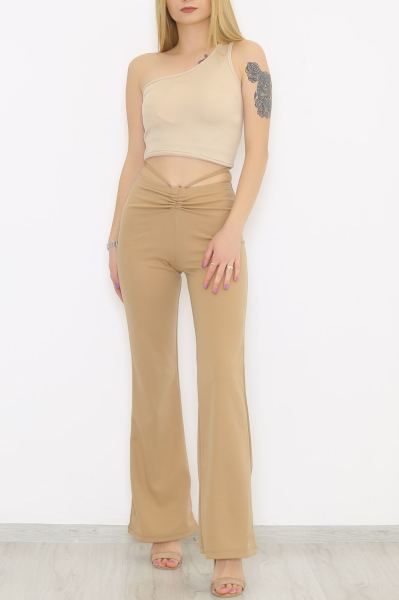 Büzgülü Crep Pantolon Sütlükahve - 8581.1254.