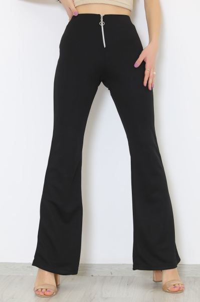 Fermuarlı İspanyol Paça Pantolon Siyah - 8582.1254.