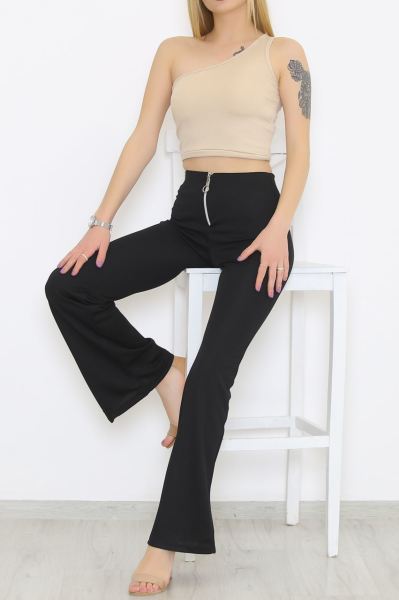 Fermuarlı İspanyol Paça Pantolon Siyah - 8582.1254.