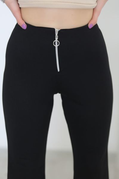 Fermuarlı İspanyol Paça Pantolon Siyah - 8582.1254.