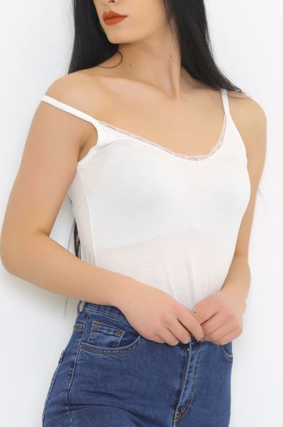 İp Askılı Dantelli Atlet Ekru - 1645.1095.