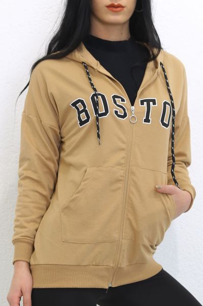 Baskılı Unisex Fermuarlı Sweat Sütlükahve - 8573.102.