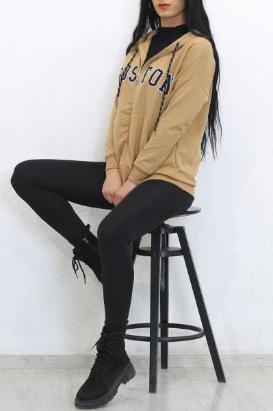 Baskılı Unisex Fermuarlı Sweat Sütlükahve - 8573.102.