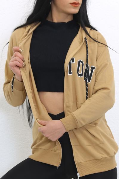 Baskılı Unisex Fermuarlı Sweat Sütlükahve - 8573.102.