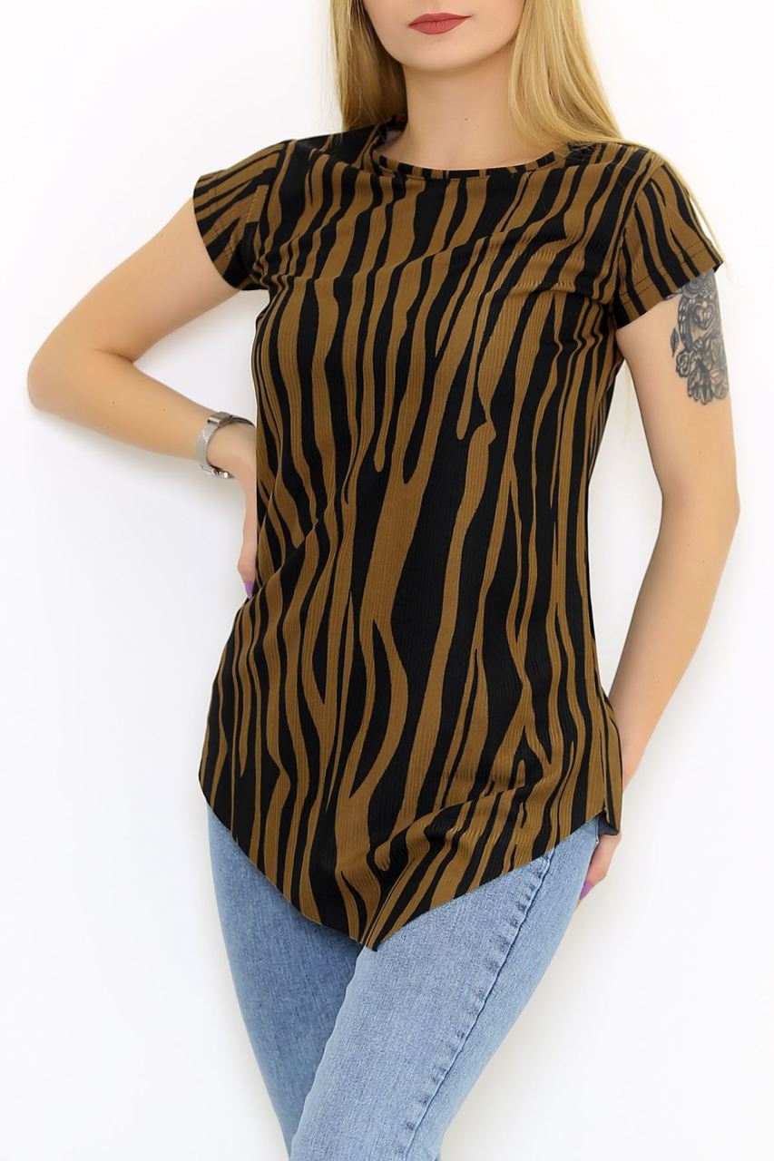 Asimetrik Tişört Kahvezebra - 1643.1095.