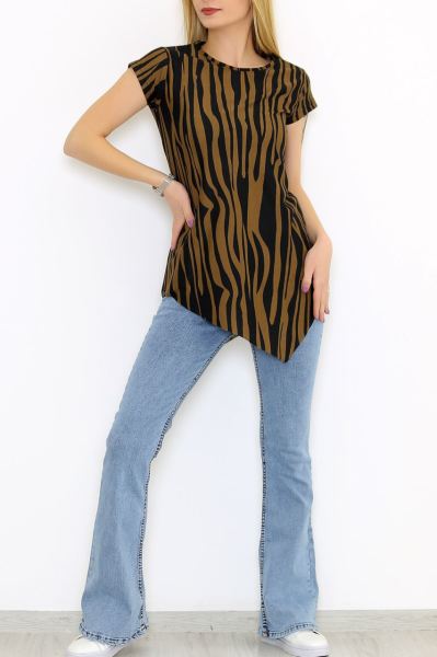 Asimetrik Tişört Kahvezebra - 1643.1095.