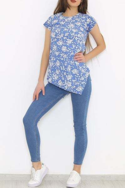 Asimetrik Tişört Maviçiçekli - 1643.1095.