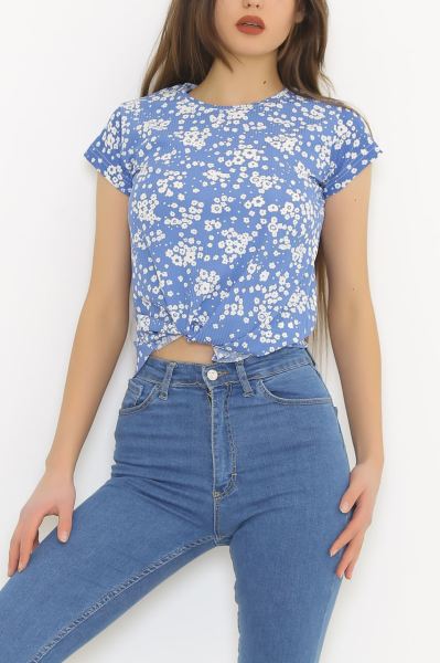 Asimetrik Tişört Maviçiçekli - 1643.1095.