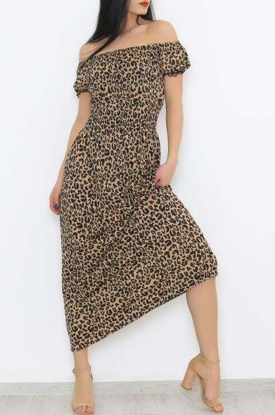 Kayık Yaka Elbise Leopar - 8769.1240.