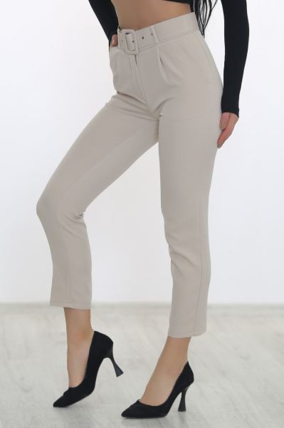 Kemerli Kumaş Pantolon Taş - 7894.1397.