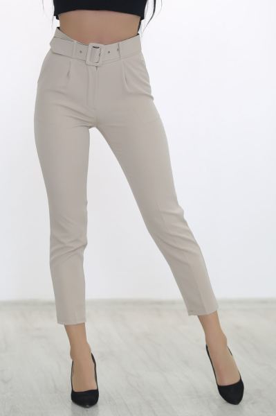 Kemerli Kumaş Pantolon Taş - 7894.1397.