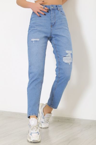 Peçli Mom Pantolon Açıkmavi - 8748.392.