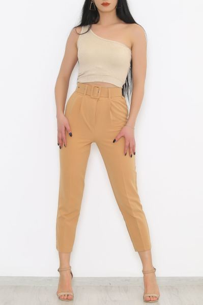 Kemerli Kumaş Pantolon Sütlükahve - 8699.1361.