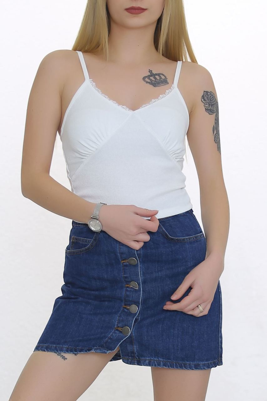 Yaka Dantelli Crop Atlet Ekru - 20570.200.
