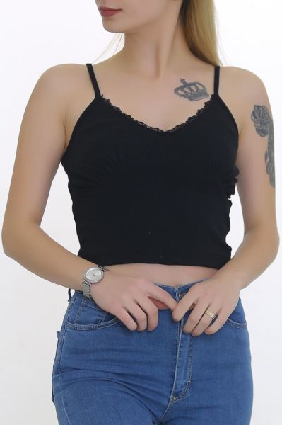 Yaka Dantelli Crop Atlet Siyah - 20570.200.
