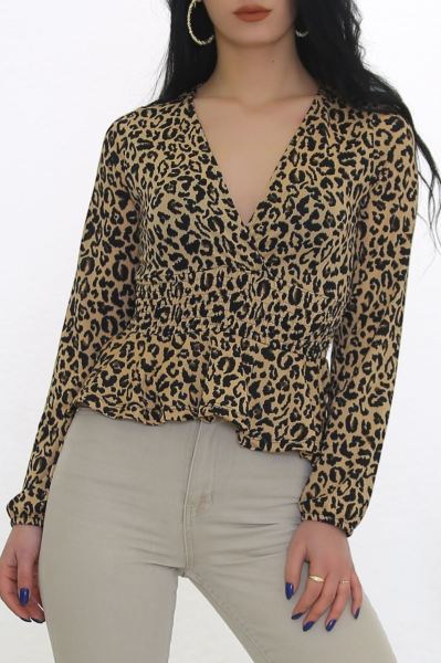 Kruvaze Bel Lastikli Bluz Leopar - 8620.224.