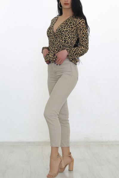 Kruvaze Bel Lastikli Bluz Leopar - 8620.224.