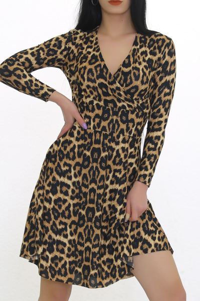 Kruvaze Desenli Elbise Leopar - 8624.1361.